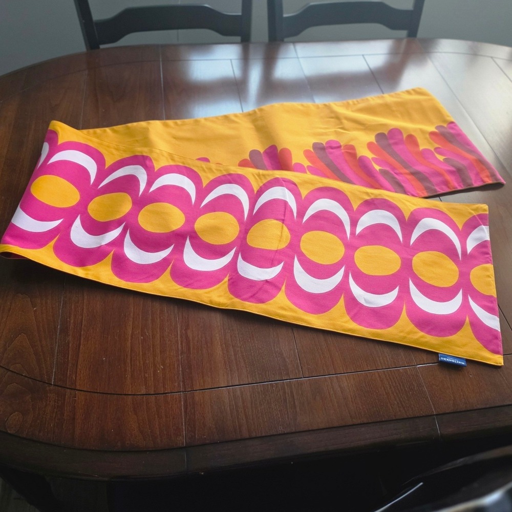 Marimekko Target Table Runner Yellow Pink Reversible Geometric Floral 72x14